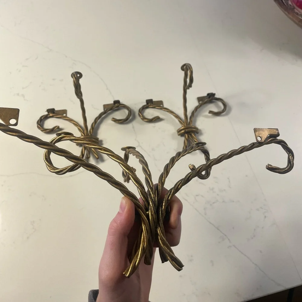 Vtg Gold/Brass Twisted Rope Metal Shelf Bracket Wall Decor Hollywood Regency